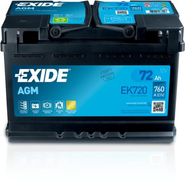 Baterie auto EXIDE AGM START&STOP 72Ah EK720 EN 760A